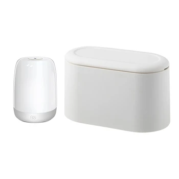 

LED PressControl Night Light Induction Dimmer Lamp & Waste Bin Small Trash Can Mini Desktop Litter Trash Tabletop