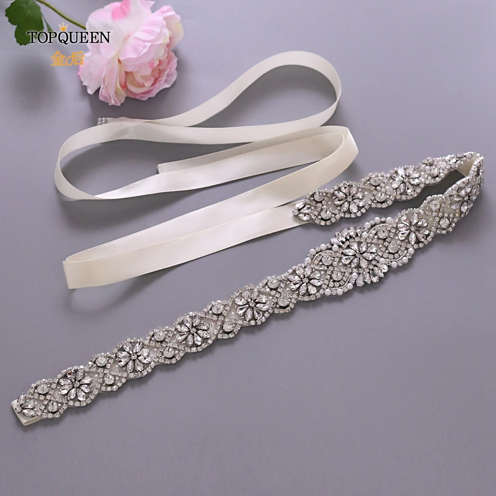 TOPQUEEN S161B-L bridal belt plus size extra long belts rhinestone belts for western bridal beaded sash belt for marriage
