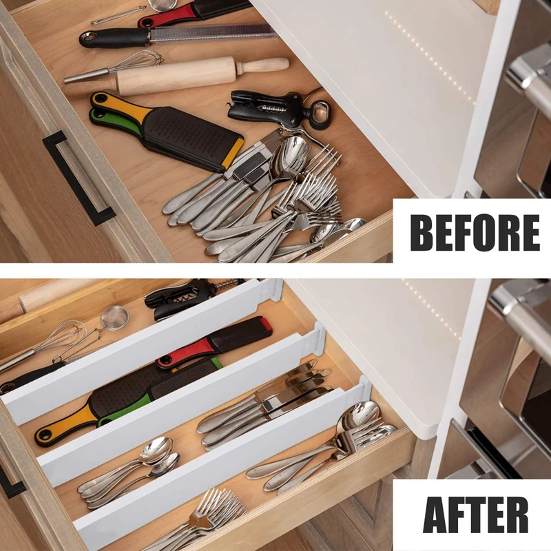  Bamboo Drawer Dividers Kitchen Drawer Organizers Spring Adjustable & Expendable Tray Organizer for  - 4000243030801