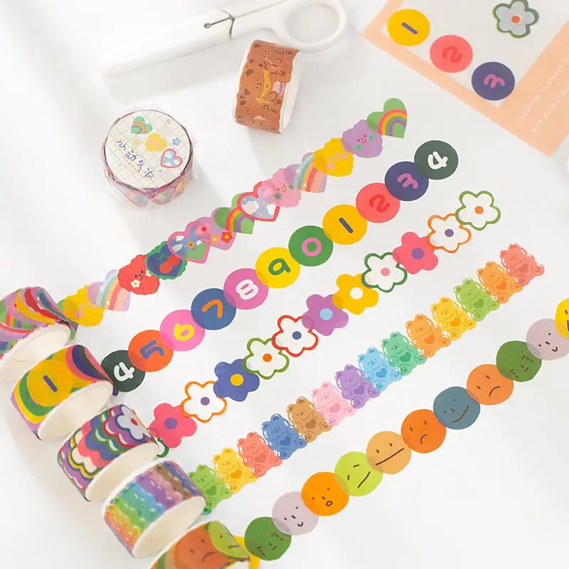 100 uds/rollo lindo Oso de La Flor de corazón de amor Washi cinta decorativa cinta adhesiva calcomanías de álbumes de recorte para bricolaje etiqueta Kawaii cintas de enmascarar
