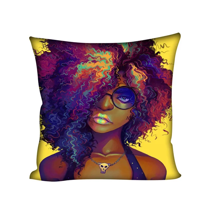 HUGSIDEA Черная Королева африканская девочка наволочка с принтом из мультфильма афро леди пледы подушки диван наволочки для подушек декоративная наволочка для подушки - Цвет: Z5177DG