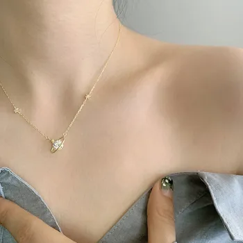

100% 925 sterling silver necklace planet pendant necklace female gold simple style, exquisite jewelry, high jewelry, party gift