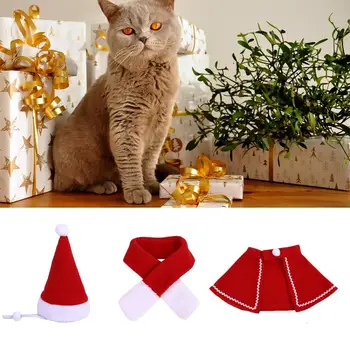

Christmas Pet Cape Hat Scarf Set Cat Cat Christmas Cloak Puppy Bib Festival Costume Set Pet Supplies
