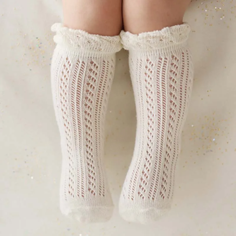 

Warmom Baby Girls Mesh Breathable Socks Knee High Socks Fashion Lace Hollow Toddler Cotton Socks Newborn Kids Non-slip Socks