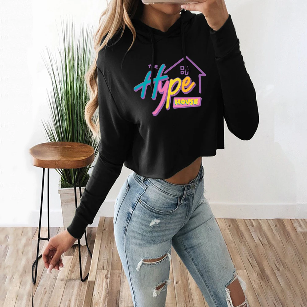 

The Hype House Cat Ears Cropped Hoodie Women Charli D'Amelio Print Sexy Hoodies Addison Rae Girls Hooded Sweatshirt clothes