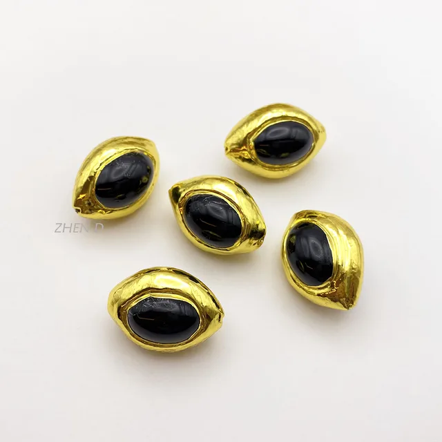 ZHEN-D Jewelry Natural Pure Black Agate Gemstone Gold Plated Copper Connector Spacer Bead DIY Bracelet Necklace Pendant Gift