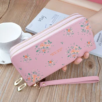 

Luxury Designer Double Zipper Women Wallets Large Capacity Long Clutch Bag Double Wallet Soft Leather Printing Change Mobile Bag