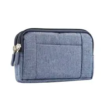 Горизонтальный стиль поясная сумка двойной молнии портативный против царапин большой емкости чехол для хранения для двойных телефонов