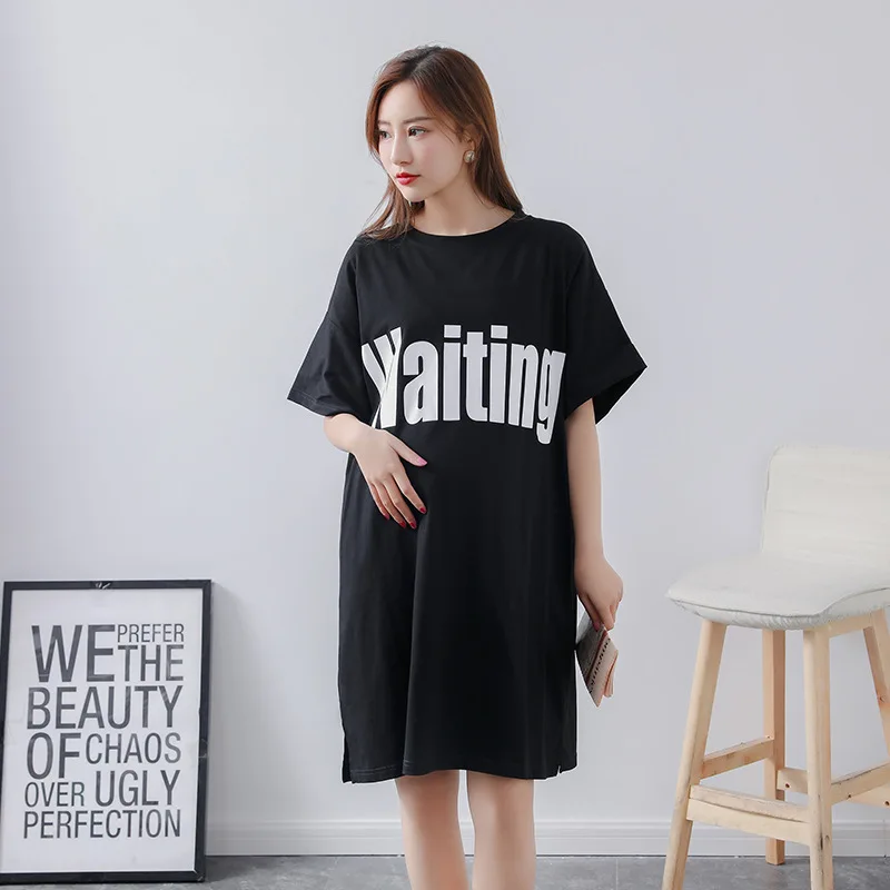 

[Yanxma] 318 Summer Pregnant Women Dress-Style Korean-style Loose And Plus-sized Maternity Clothes Lettered T-shirt Dress Fashio