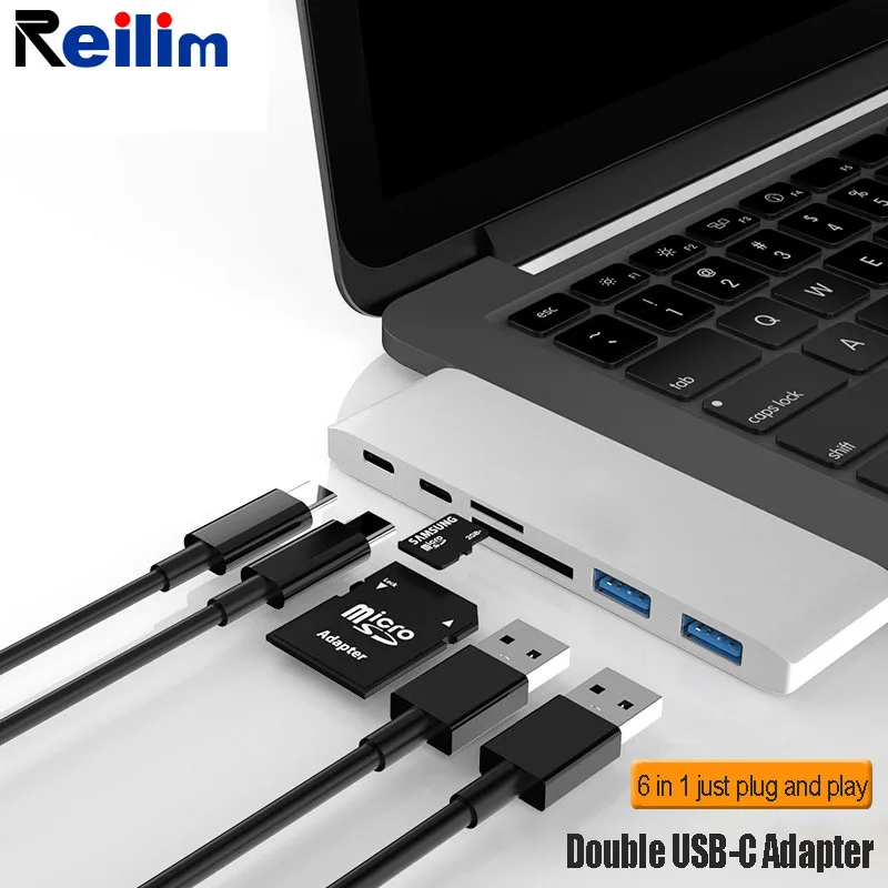 Reilim Thunderbolt 3 адаптер usb type C к USB 3,0 концентратор PD конвертер TF CF карта для MacBook samsung S9 huawei p20 pro USB-C концентратор