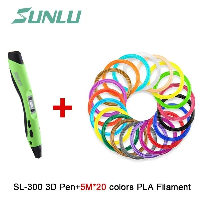 SL-300A-Green PLA SUNLU 3D Ручка умное Рисование печать Ручка черный белый зеленый синий цифровые 3D ручки для рисования SL-300A подарок на день рождения - Цвет: SL-300A-Green PLA