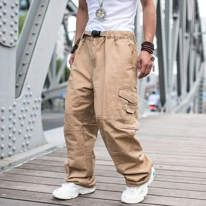 Trendy Loose Baggy Cargo Pants Men Casual Hiphop Harem Cotton Straight Trousers Wide Leg Plus Size Streetwear Clothing genie pants