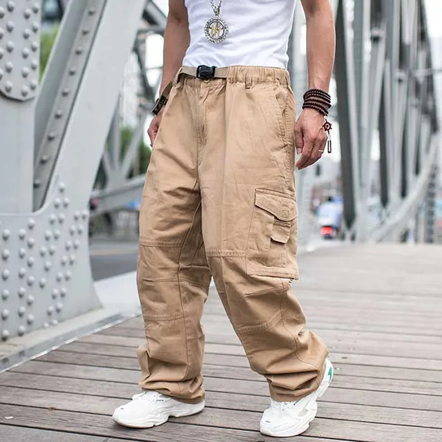 Pantalones anchos holgados para hombre, pantalón largo informal, con  cremallera en el tobillo, color marrón, estilo Hip Hop, novedad de 2024 -  AliExpress