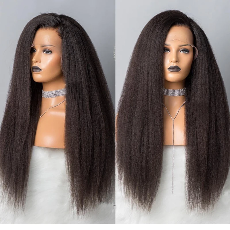 Кудрявые прямые человеческие волосы спереди парики для женщин черный цвет Реми