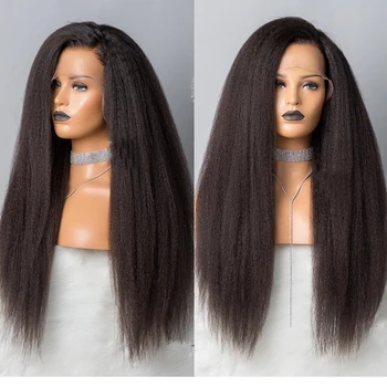 

Kinky Straight Lace Front Human Hair Wigs For Women Black Color Remy Brazilian Lace Wigs Plucked Full End LUFFYHAIR