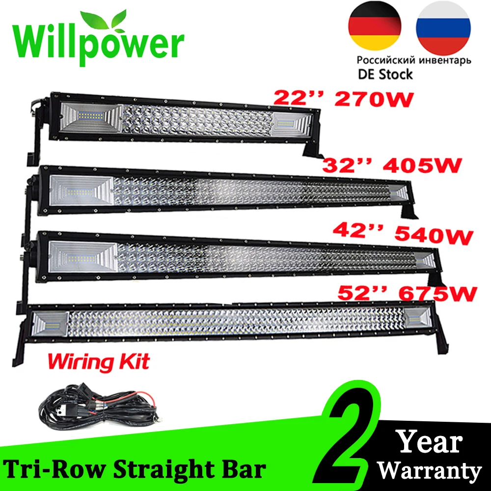 

Willpower Bar Offroad LED-Bar 22" 32" 42" 52" inch Straight Tri-Row Driving Work Lightbar for 4x4 Truck ATV RZR Trailer Car