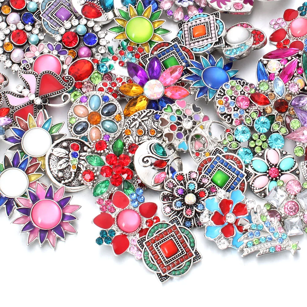 10pcs/lot Snap Button Jewelry 18mm Snap Buttons Colorful Crystal