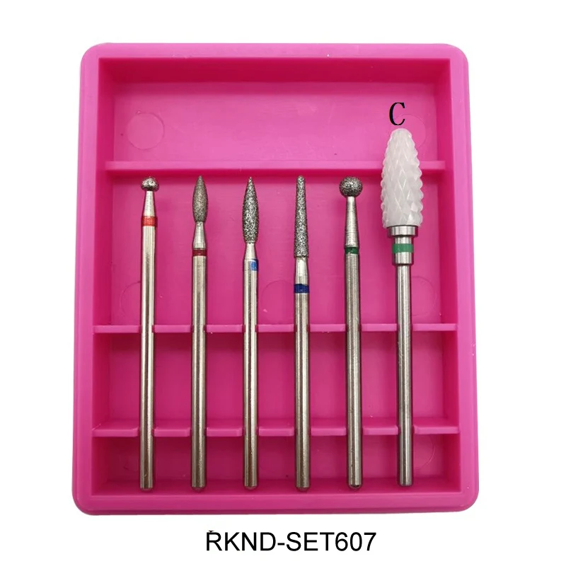 RKND-SET607 Набор керамических фрез RIKONKA для маникюра, 6 шт., фрезы для маникюра, алмазные роторные сверла для очистки, Электрический станок, аксессуары для дизайна - Цвет: RKND-SET607