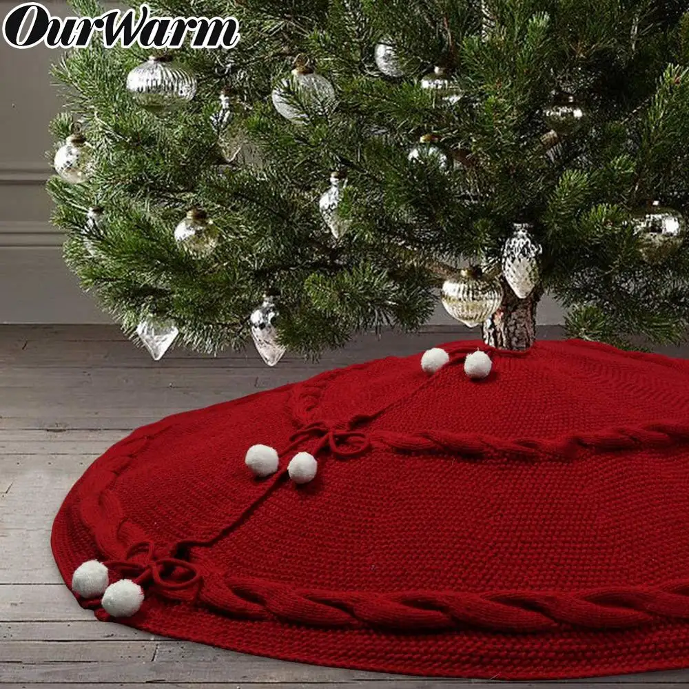 

OurWarm Knitted Christmas Tree Skirts Red Carpet Merry Christmas Decoration for Home Natal Natal Tree Skirts New Year Decoration