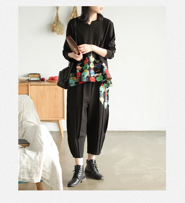 Осенние брюки женские модные свободные брюки с эластичной резинкой на талии новые женские повседневные карманные брюки в стиле мори для девушек