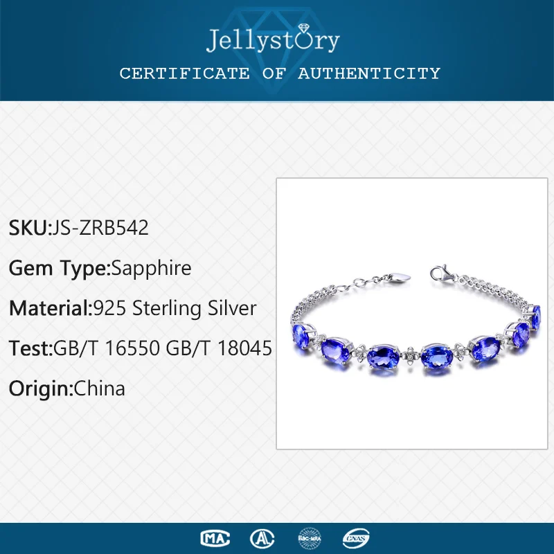 Jellystory модный 925 пробы серебряный браслет с овальной формой сапфировый драгоценный камень ювелирные изделия для женщин свадебный подарок
