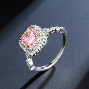 

CHAMSS Romantic Colored Square Diamond Ring Elegant Temperament Female Romantic Gift