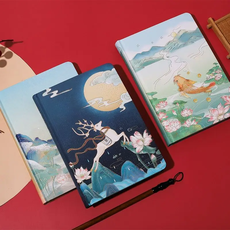 Lotus pond moonlight antique hand book retro Chinese style creative notebook Japanese girl heart cute diary student supplies