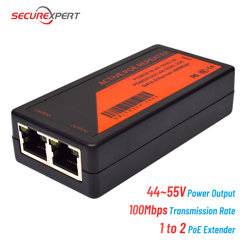 2 Ports POE repeater standard network extender 100Mbps camera adapter splitter DC44V-55V 0.5A | Безопасность и защита