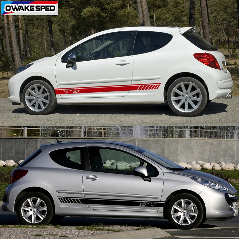 Car Door Side Skirt Stickers Auto Body Decor Vinyl Decals Racing Sport Stripes Accessories For Peugeot-208 206 207 3-5 doors (4)
