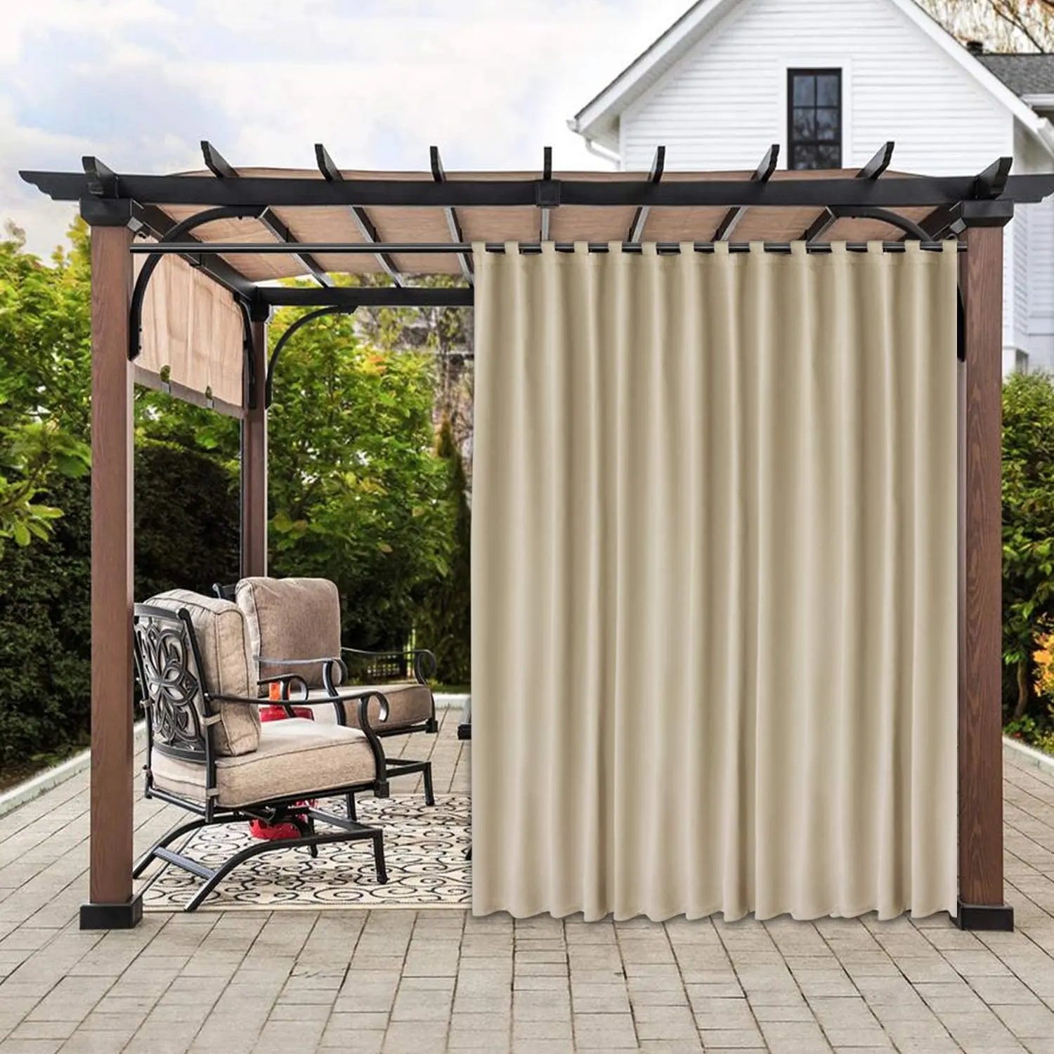 Outdoor Blackout Curtains, Waterproof Patio Drapes, Tab Top, Three Layers for Heat Insulation