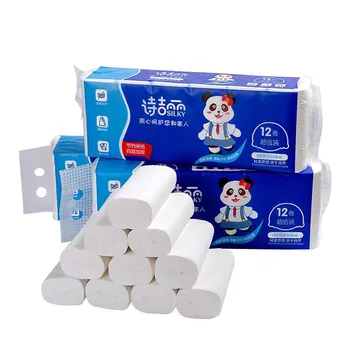 

4 Ply 12 Rolls Toilet Paper Bulk Rolls Bath Tissue Paper Household Bathroom Soft Skin-friendly Paper Towels