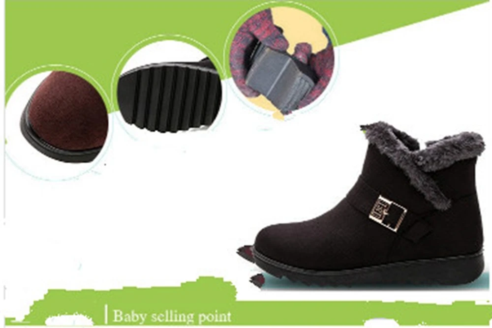 Женские зимние ботинки без застежки; повседневные Зимние ботильоны с мехом и плюшем; удобные нескользящие теплые короткие ботиночки на плоской подошве с пряжкой; обувь для мам