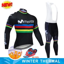 Movistar черный Велоспорт Джерси зимний термальный флисовый комплект mtb велосипед одежда mallot велосипедный комплект
