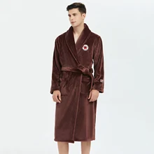 Зимняя коричневая теплая Коралловая флисовая Мужская одежда, кимоно, одежда для сна, фланелевая ночная рубашка, повседневный халат, мягкая ночная рубашка