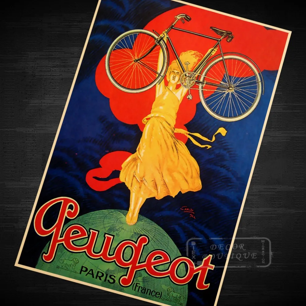 Peugeot bicycle Old Times Bike Cars Posture Memory Canvas Retro Vintage Kraft Poster DIY Wall Home Bar Posters Decor Gift | Дом и сад