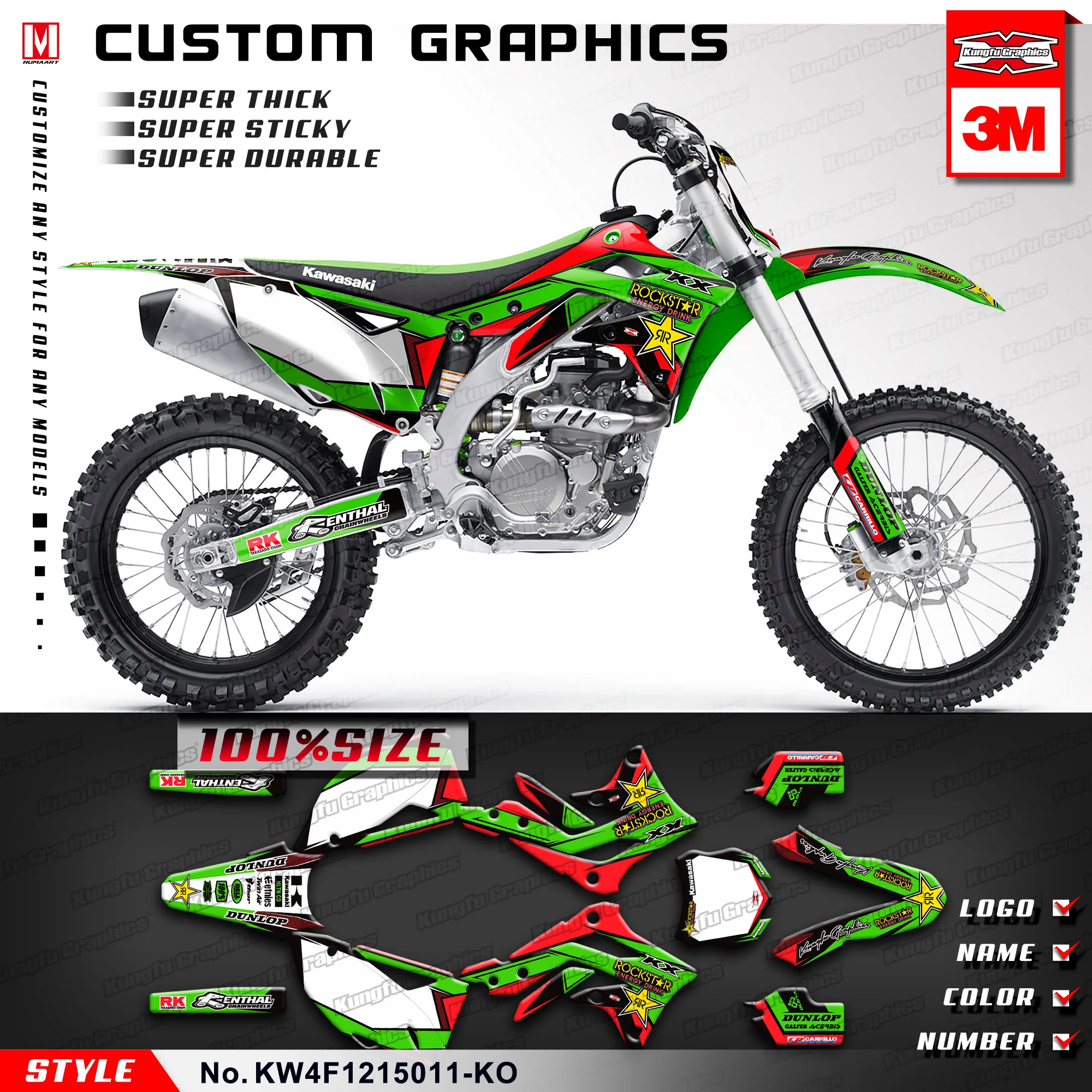 KUNGFU Графический стикер на полную длину набор гонок наклейка для KX450F KX 450F KXF 450 2012