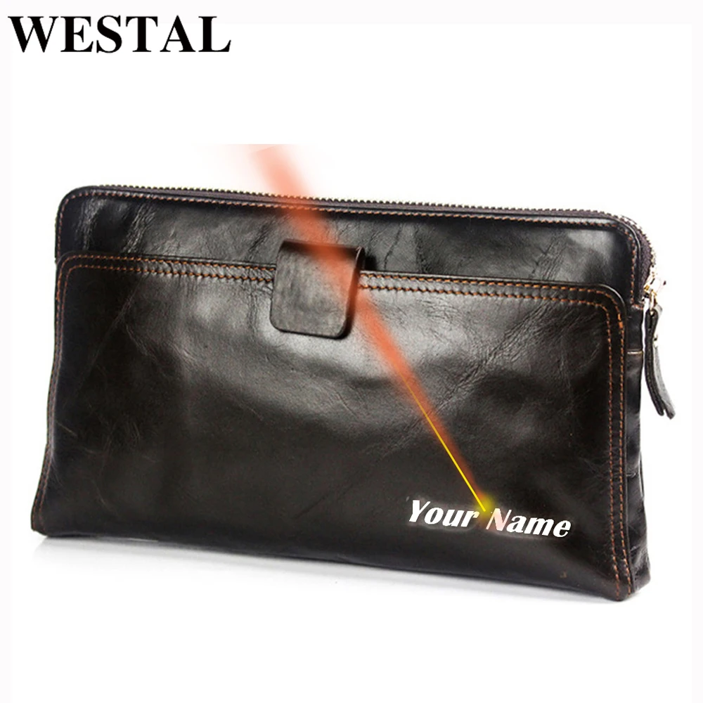 Wallet Male Coin-Purse Credit-Card-Holder WESTAL Genuine-Leather Men for Clutch Bags