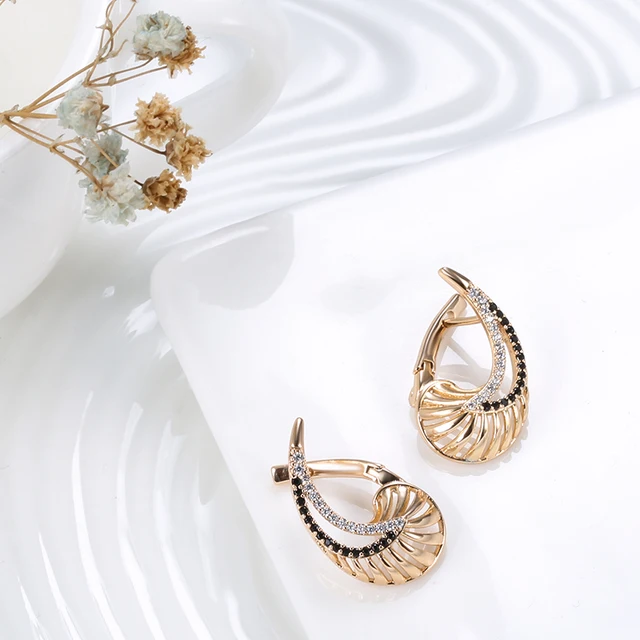 Wbmqda Hot Black Natural Zircon Ring Earrings Trend Jewelry