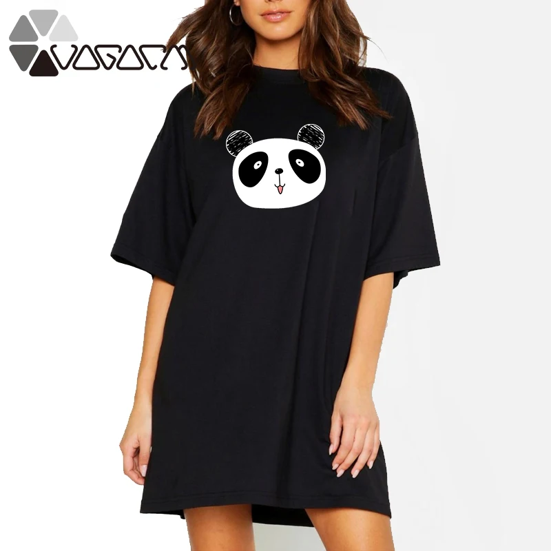 

2020 Women Mini Dress Cartoon Cute Panda Print Summer Loose O Neck Party Club Dresses Short Sleeve Harajuku Tshirt Vestidos Robe