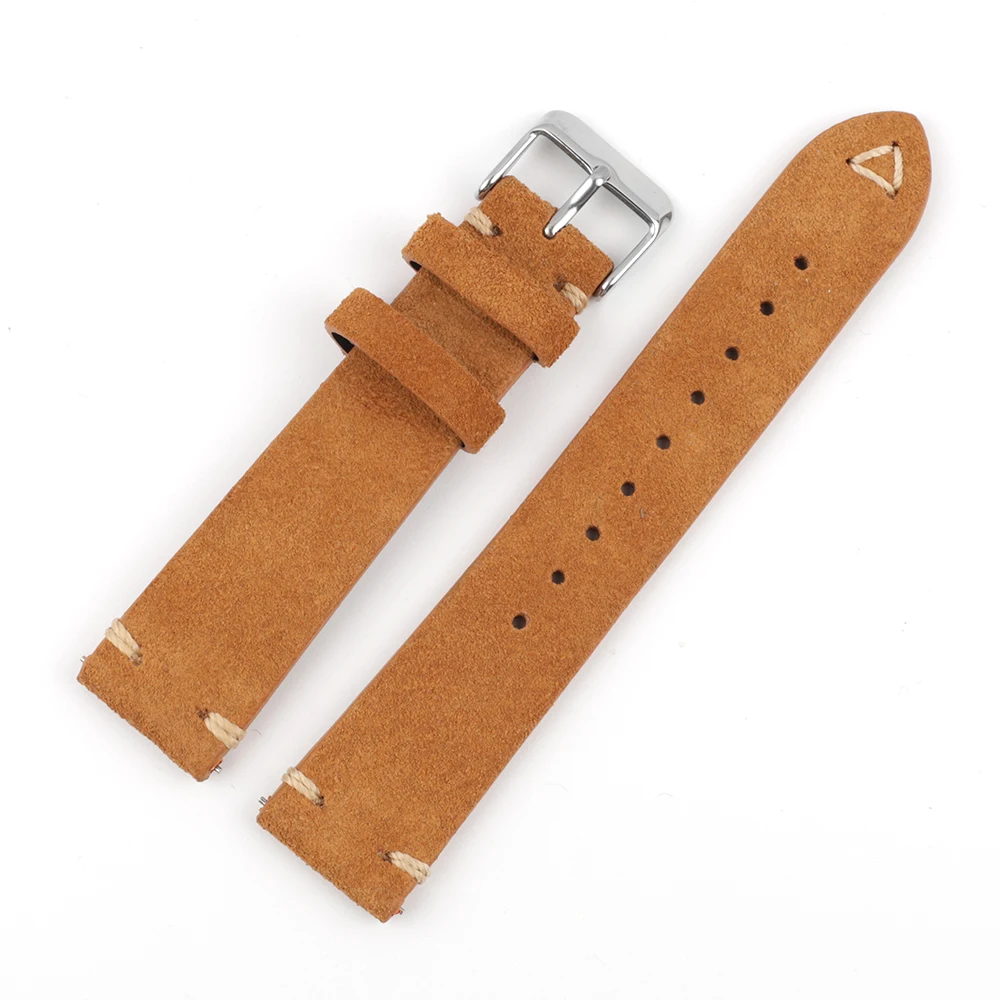 Handcrafted Suede Leather Watch Strap with Quick Release – Retro Style, Various Widths