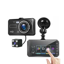 Caméra de tableau de bord intelligente 1080p, boîtier noir Uhd, à 2 canaux, avec ventouse, capteur G, Dvr, double canal, pour voiture 