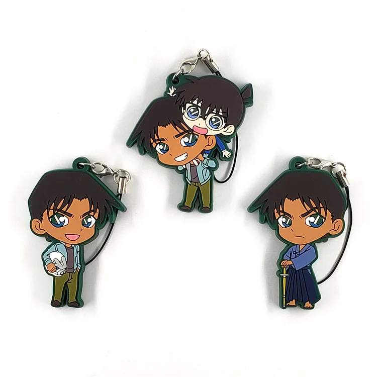 

3pcs/lot Detective Conan Anime keychain Jimmy Kudo Kaltou Kiddo Hattori Kazuha Ran Mouri Rubber strap/mobile phone charms D451