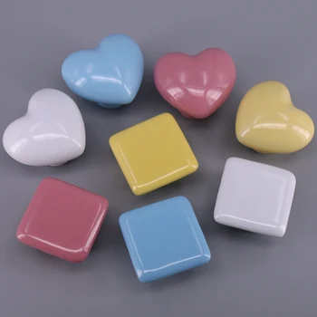 1x New Ceramic Heart Square shape Knobs Kitchen Cupboard Cabinet Knobs Door Drawer Kids Furniture Handle Pulls