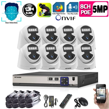 

Two-way audio H.265 8CH 5MP AI FULL Color Night Camera CCTV Security Camera System Face Detection 5MP POE NVR Human Detection