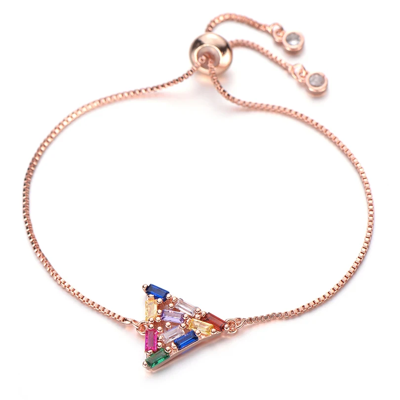 rose gold Pipitree AAA квадратный CZ геометрический треугольный браслет Свадебный Мульти Кубический Цирконий Кристалл Браслеты для женщин цепочка браслет с подвесками - Окраска металла: rose gold