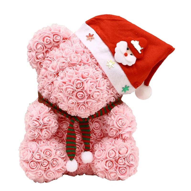 25cm Christmas PE Bear of Roses Bear Rose Flower Artificial New Year Gifts for Women Valentines Gift - Цвет: LightPink