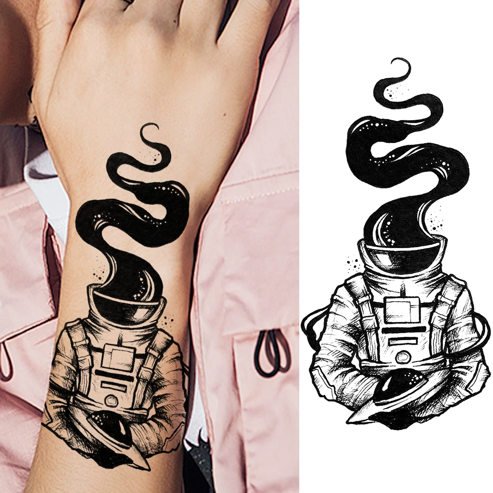 082 30 De Réductioncréatif Astronaute Temporaire Tatouages Autocollant Réaliste Faux Noir Galaxie Tatoo Femmes Mode Corps Art Bras Main Tatoo