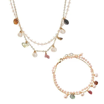 

New Freshwater Pearl Jewelry Set For Women Wedding Party Pendant Necklace Double Layer Bracelet Choker Bib Collar Bangle Gifts