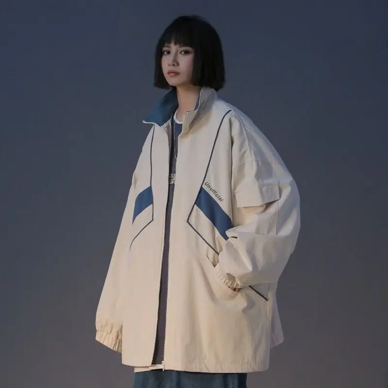 

Women's Coat Double-layer Contrast Jacket New Korean Loose Tooling Windbreaker Baseball Uniform Women's Coat