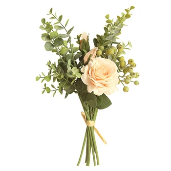 

Handmade Eucalyptus Roses Package Bride Holding Fake Bouquets Floral Arrangement DIY Wedding Party Home Garden Decoration